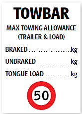 FH Towbar "50" Rating Label 50x70mm 