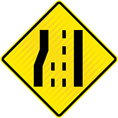 PW43.4 (WW13L) Road Narrows 3 Lanes to 2 Left