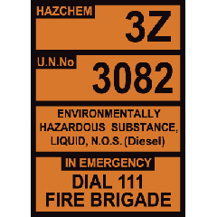 Allied Petroleum Hazchem 3Z 3082 Diesel ACM 300x420mm