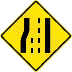 PW43.4 (WW13L) Road Narrows 3 Lanes to 2 Left